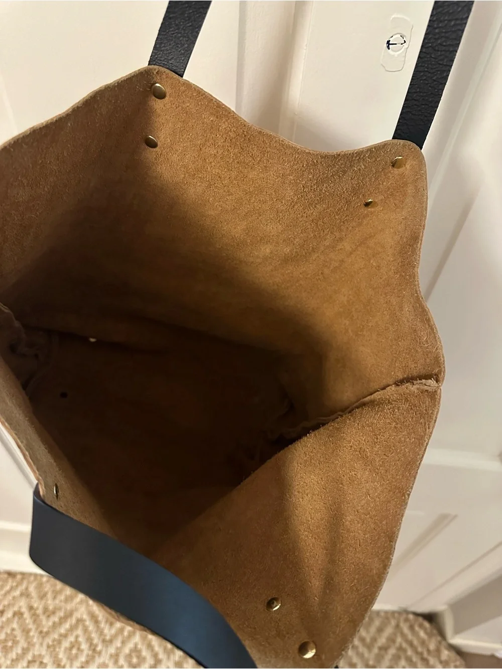 Cognac Croc-Embossed Suede Tote with Black Straps